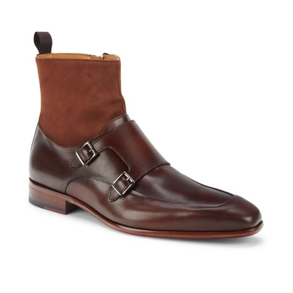 MASSIMO MATTEO Leather & Suede Monk Strap Ankle Boots